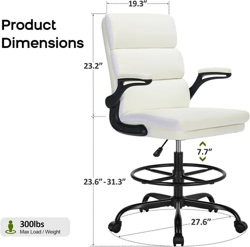 Miniatura 2 de Silla de Dibujo Silla Alta de Oficina con Reposabrazos Abatibles Acolchados, Silla de Escritorio de Pie Ergonómica Ejecutiva para Computadora