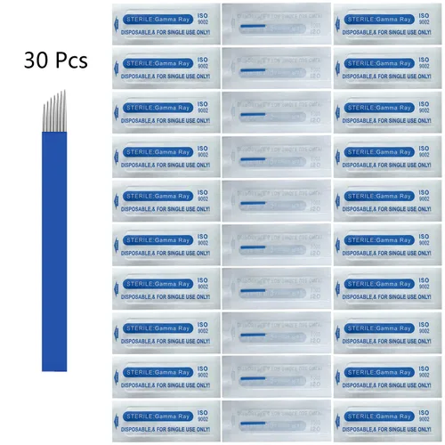 Miniatura 3 de S7 30 agujas de microblading con 0.008 in de diámetro, agujas de tatuaje manual de cejas de maquillaje permanente, hojas de microblading - azul 7