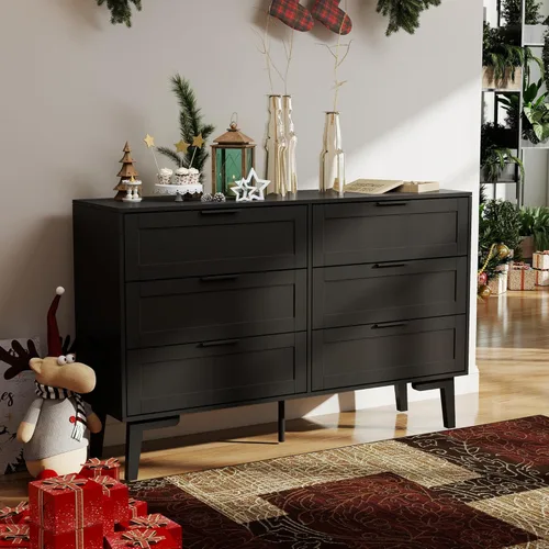 Miniatura 11 de TaoHFE Cómoda negra de 4 cajones para dormitorio, cómoda de lencería de madera para dormitorio, moderna cómoda negra de 36 pulgadas de alto