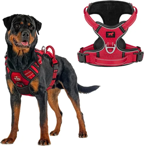 Miniatura 18 de Tuff Pupper Arnés para perro sin tirones, chaleco resistente para mascotas, clips para correa delantera y trasera, mango de seguridad fuerte