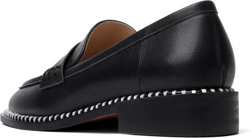 Miniatura 7 de FOGEENA Mocasines de cuero mate para mujer, estilo casual, sin cordones, punta redonda, tacón bajo grueso, zapatos de vestir de 1 pulgada