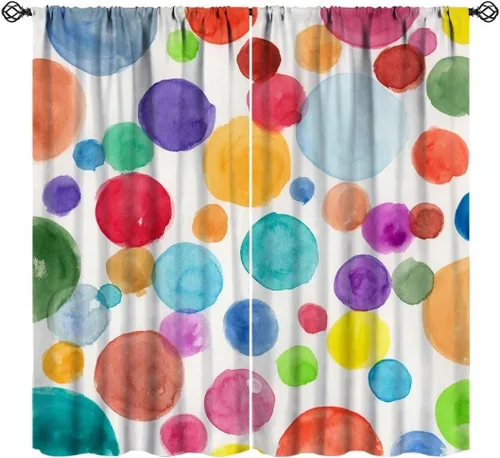 Miniatura 12 de Cortinas bohemias de arco iris, dibujos animados, citas motivacionales, impresiones abstractas coloridas, opacas, tratamiento de ventana para niños
