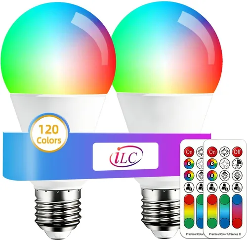 ILC Bombilla LED que cambia de color, 120 colores, blanco cálido de 2700 K, equivalente a 70 vatios, estrobo DIY, RGB con control remoto, LED de 10