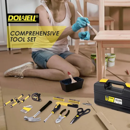 Miniatura 4 de DOWELL Juego de herramientas para el hogar de 40 piezas, color amarillo, kit de herramientas manuales para el hogar con caja de herramientas