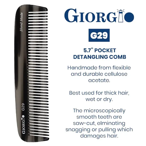 Miniatura 2 de Giorgio G29 - Peine de bolsillo de dientes finos Grahpite negro para hombres, peine alisador para el cuidado diario del cabello, bigote y barba