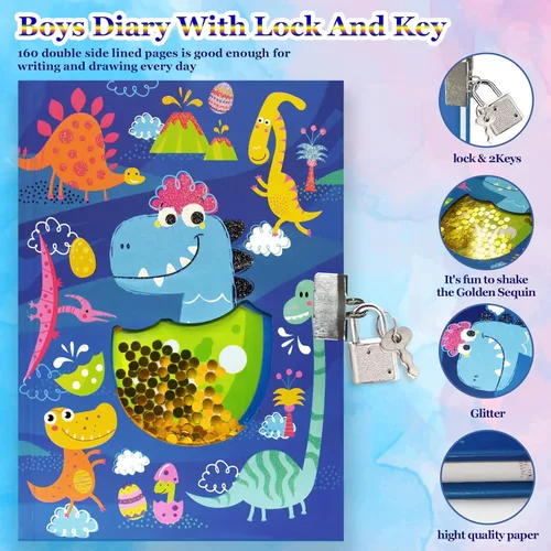 Miniatura 3 de GINMLYDA Diario para niños con candado, diarios de dinosaurios 7.1x5.3 160 páginas, diario secreto para niños, lindo cuaderno con cerradura y llave