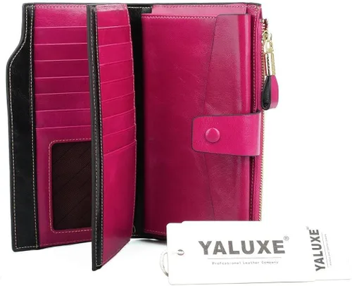 Miniatura 5 de YALUXE Cartera de piel auténtica para mujer, con bloqueo RFID, tarjetero múltiple con bolsillo para teléfono celular