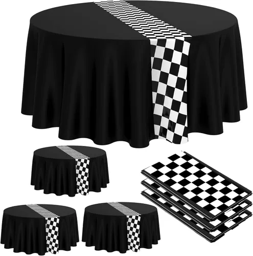 Oudain 3 piezas de suministros para fiesta de cumpleaños de autos, decoraciones para fiestas de carreras, mantel redondo de carreras con bandera a