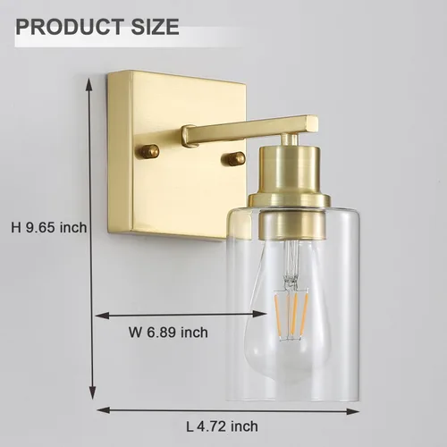 Miniatura 4 de Paquete de 2 lámparas de pared para sala de estar, luces de tocador de oro cepillado con pantalla de cristal, apliques de pared modernos de granja