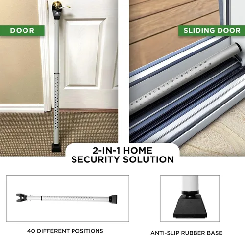 Miniatura 2 de Barra de seguridad para puerta corredera, bloqueo de puerta 2 en 1 ajustable, tope de puerta de seguridad – 40 ajustes diferentes, por Guard Dog