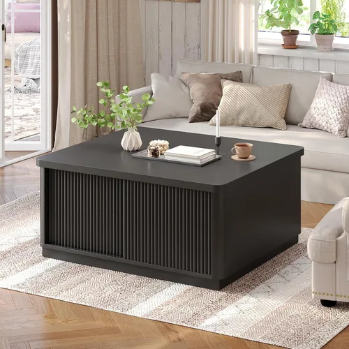 Miniatura 8 de Itaar 39.4'' Lift Top Coffee Table with Storage, Fluted Coffee Tables for Living Room, Square Coffee Table with Large Hidden Compartment & 2 Drawrs