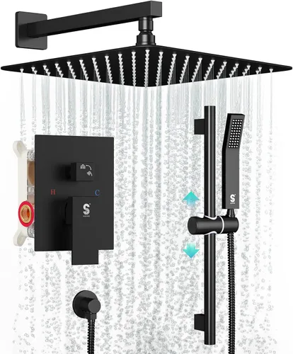 SR SUN RISE Grifo de ducha de barra deslizante de 10 pulgadas, conjunto combinado de cabezales de ducha de alta presión de lujo y rociador de mano,