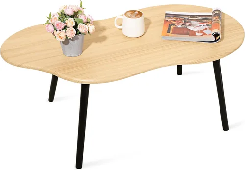 Miniatura 12 de Mesa de centro pequeña, mesa de centro de nube negra para espacios pequeños, mesa central moderna única e irregular con patas de madera, mesa