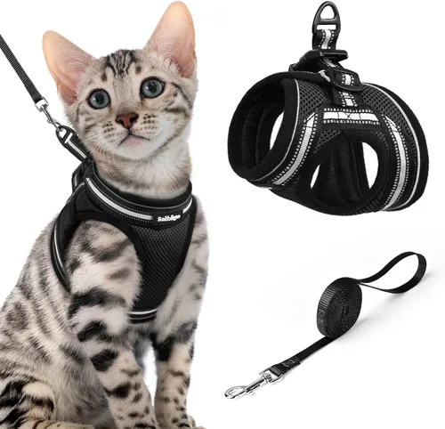 Miniatura 39 de rabbitgoo Juego de arnés y correa para gatos para caminar a prueba de escape, chaleco suave ajustable para gatitos con tira reflectante para gatos