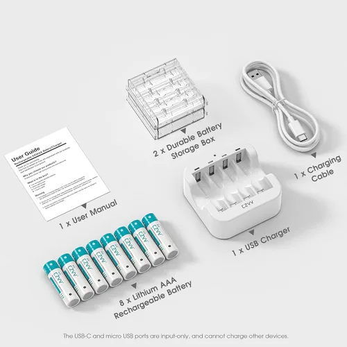Miniatura 9 de Baterías de litio recargables AA de 1.5 V, paquete de 8, recargadas por completo, de larga duración, 3500 mWh, alta capacidad, 2300 mAh, Dual A