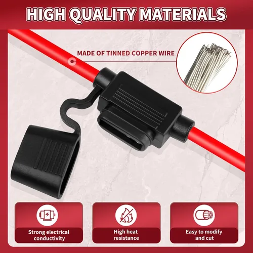 Miniatura 4 de Portafusibles en línea de 12V, paquete de 2, versión extendida 12 AWG, portafusibles de cuchilla impermeable de 13.8 pulgadas, portafusibles