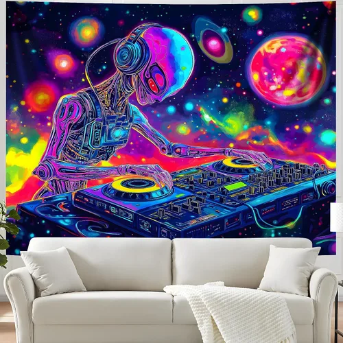 Miniatura 8 de BVBOX Tapiz de astronauta espacial con luz negra, reactivo a los rayos UV, galaxia, planeta que brilla en la oscuridad, póster de luz negra, arte