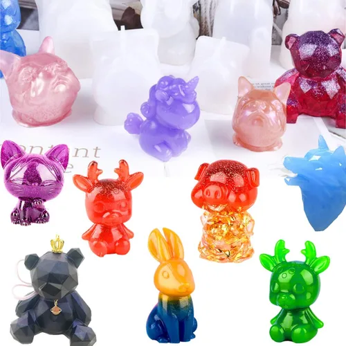 Miniatura 6 de EuTengHao Juego de 20 moldes de resina de animales 3D, incluye 8 moldes de fundición de resina, moldes grandes de silicona epoxi transparente, 2