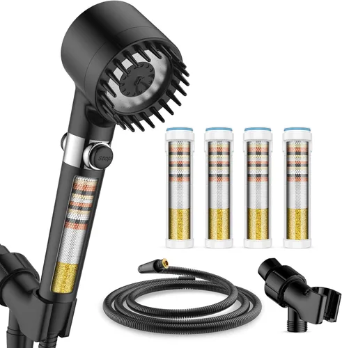 Miniatura 13 de Filtered Shower Head with Handheld with 4PCS Filters, High Pressure 4 Spray Modes Shower heads with Filter, IronDrops Water Softener Filter for Hard