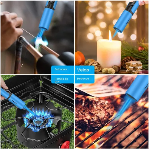 Miniatura 6 de Encendedores de Antorcha Paquete de 2 Llama de Chorro Ajustable Encendedor de Butano, Encendedor de Antorcha de Gas Recargable para Velas Parrilla