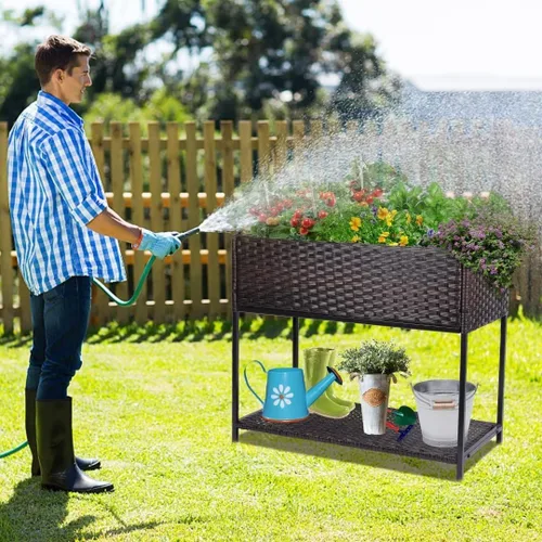 Miniatura 7 de WONDER GARDEN Jardinera elevada para jardín, camas elevadas de jardín al aire libre con patas y estante de almacenamiento para verduras, flores