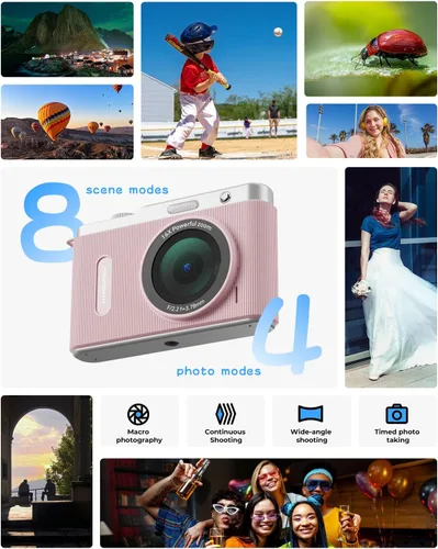 Miniatura 4 de Cámara digital para niños con lente dual de conmutación, 64MP 4K Point and Shoot Cámara con tarjeta de 32 GB, zoom 16X antivibración, cámaras