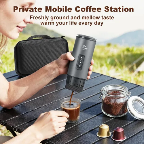 Miniatura 6 de Cafetera portátil, juego de máquina de café espresso eléctrica 3 en 1, cafetera autocalentable recargable con bolsa de transporte y soporte de café