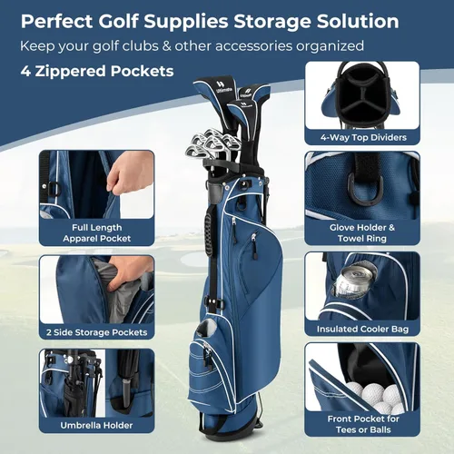 Miniatura 4 de Bolsa de golf portátil para palos de golf con 4 divisores de direcciones, 4 bolsillos, correas de hombro ajustables, bolsa de golf para lápices