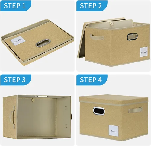 Miniatura 5 de LHZK Contenedores de almacenamiento extra grandes con tapas, cajas de almacenamiento plegables de tela de lino para organización de clósets, 15.75 x