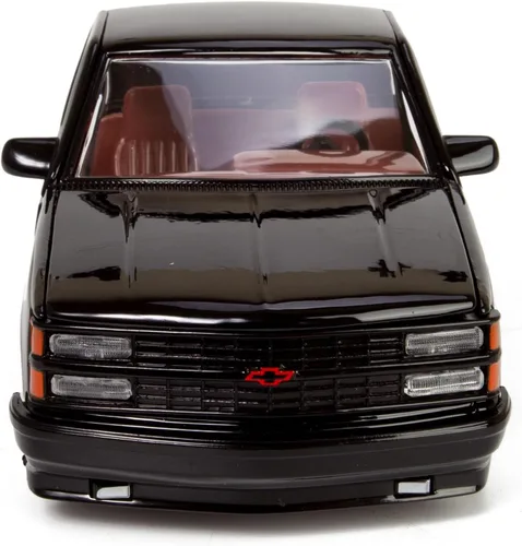 Miniatura 7 de All Star Toys 1992 Chevy C1500 454SS Pickup Truck a escala 1/24, modelo de coche fundido en metal negro con interior rojo Silverado 454 SS Motormax