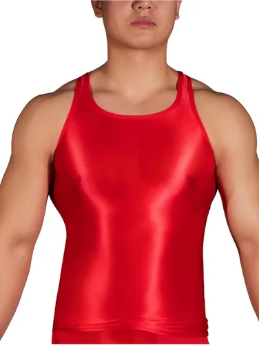 TiaoBug Camiseta sin mangas de compresión ultrafina brillante para hombre, chaleco adelgazante, camiseta de entrenamiento muscular