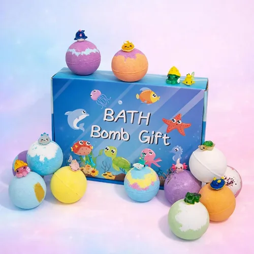 Miniatura 2 de Bombas de baño naturales para niños con mega burbujas y sorpresa en el interior, paquete de 12 bombas de baño para niños con juguetes sorpresa
