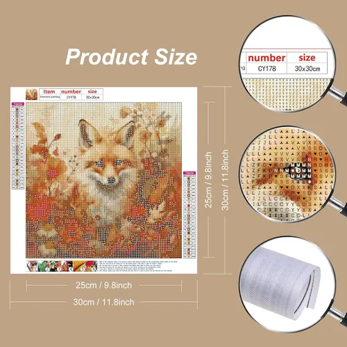 Stalente Kits de pintura de diamantes para adultos, zorro, kits de arte de diamantes 5D para principiantes, pintura de diamante redonda para