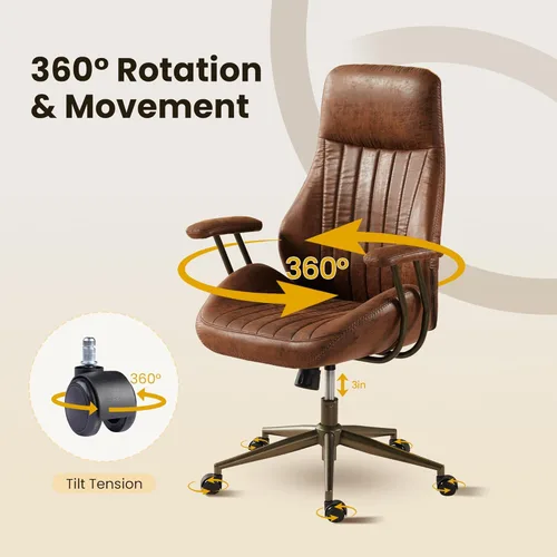 Miniatura 6 de Silla de escritorio de oficina en casa, silla de oficina moderna de mediados de siglo con soporte lumbar ajustable, silla ejecutiva de altura Marrón