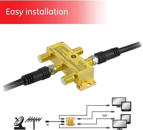 Miniatura 2 de GE 335 - Divisor de cable coaxial digital de 2 vías, 2.5 GHz 5-2500 MHz, compatible con RG6, funciona con TV HD, satélite, Internet de alta