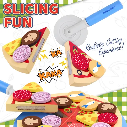 Miniatura 2 de Conjunto de Comida de Juguete de Pizza de Madera - 24 Piezas de Juguetes de Corte, Accesorios de Cocina de Juego de Simulación para Niños Pequeños