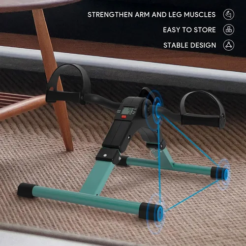 Miniatura 9 de Ejercitador de pedal plegable - Mini bicicleta estática con pedales para debajo de escritorio con pantalla LCD para entrenamiento de brazos y Verde