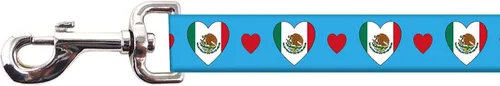 Correa para perro de México | I Love Mexico | Gancho de metal resistente | Azul | Bandera de México | 6 pies o 4 pies | Fabricado en Nueva Jersey,