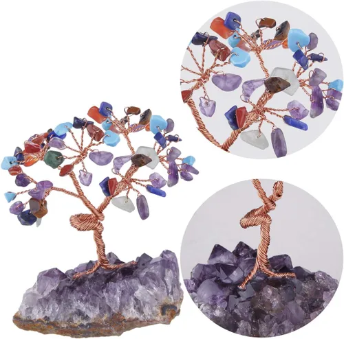 Miniatura 4 de mookaitedecor Árbol de cristal colorido, base de cristales de racimo de amatista, árbol de dinero bonsái para riqueza y suerte #1-Púrpura