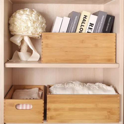Miniatura 2 de ANMINY Juego de 4 cajas de madera anidables para almacenamiento, contenedores de almacenamiento de madera de bambú, cajas de almacenamiento