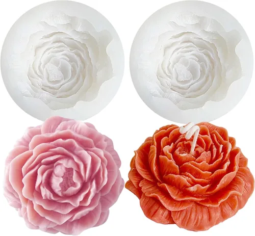 2 moldes de flores de silicona para velas de jabón, moldes de silicona para florecer, molde de fondant de silicona 3D, peonía, pastel, caramelo, 2