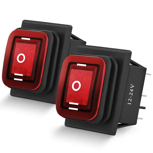 Miniatura 10 de Nilight - Interruptores basculantes de 6 unidades con calcomanías de brillo nocturno, 5 pines SPST, con retroiluminación roja de 12V/24V, para Rojo