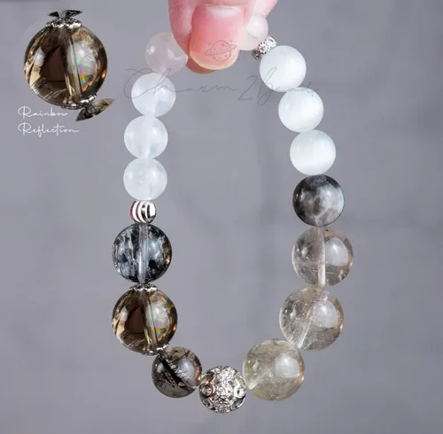 Miniatura 191 de Precious Gemstone Natural Crystal Healing Bracelet, Rutilated Quartz, Moonstone, Quartz Handmade Original Design Bracelet