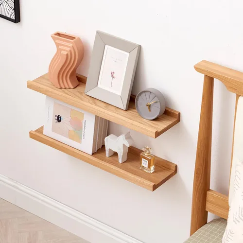 Miniatura 6 de Estantes flotantes de roble – Repisa de madera natural montada en la pared – Repisa de fotos – Estante de almacenamiento de pared para oficina