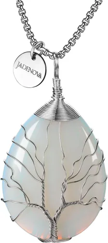 JADENOVA Collar de cristal curativo para mujer, colgante de árbol de la familia, árbol genealógico, joyería envuelta en alambre, colgante de lágrima