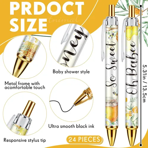 Miniatura 2 de Chuangdi 24 piezas de bolígrafos esferográficos Bee Honey Baby Shower, bolígrafos retráctiles a granel de tinta negra con regalos para invitados