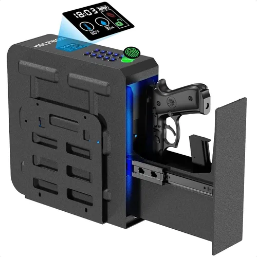 HOLEWOR - Caja de seguridad para armas, caja de seguridad biométrica deslizante para pistola con huella digital, cerradura de arma de fuego para