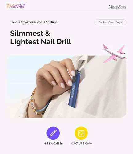 Miniatura 2 de MelodySusie PocketNail - Taladro de uñas USB delgado ergonómico en forma de bolígrafo, PC100G 20000 RPM, lima eléctrica portátil para todas