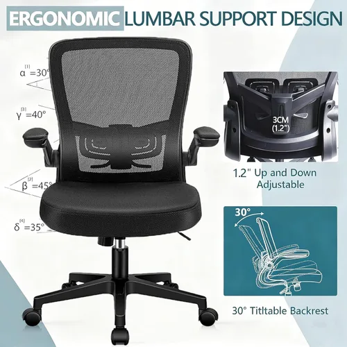 Miniatura 9 de KLASIKA Sillas de escritorio de oficina con ruedas, silla ergonómica de malla con soporte lumbar de altura ajustable, silla giratoria