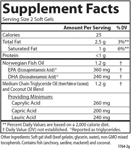 Miniatura 4 de Carlson - MCT y Omega-3, aceite de coco, ácidos caprílicos y cápricos, EPA y DHA, producción de energía, metabolismo de las grasas y salud cerebral